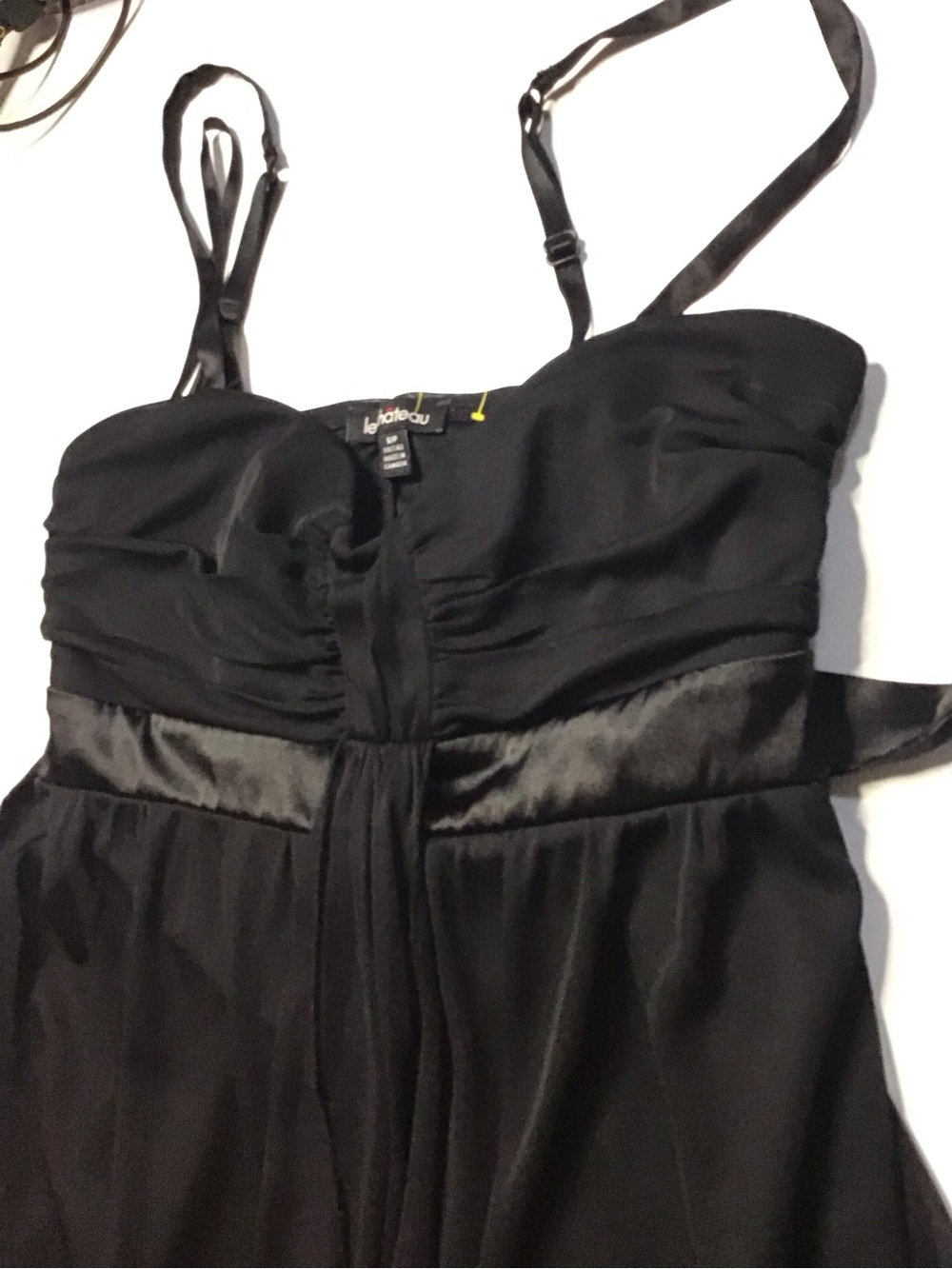 Black le Chateau stretchy Satin bow tie Trim Cocktail Dress size S/P - Picture 10 of 14